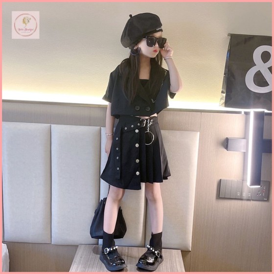 HBK50 Girls' JK Suit Skirt Set 2026 Summer New Style Girls' Big Girls' Blazer High Waist Irregular Pleated Skirt Stylish