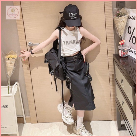 HBK45 Girls' fashionable workwear skirt, 2025 summer style, chic, stylish, trendy, and cool children's casual summer skirt.