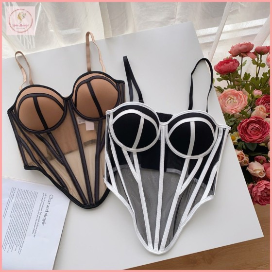 HB6205 European and American style, courtly retro fashion, color-blocked suspender fishbone top, women's slim fit, irregular design, outerwear bra