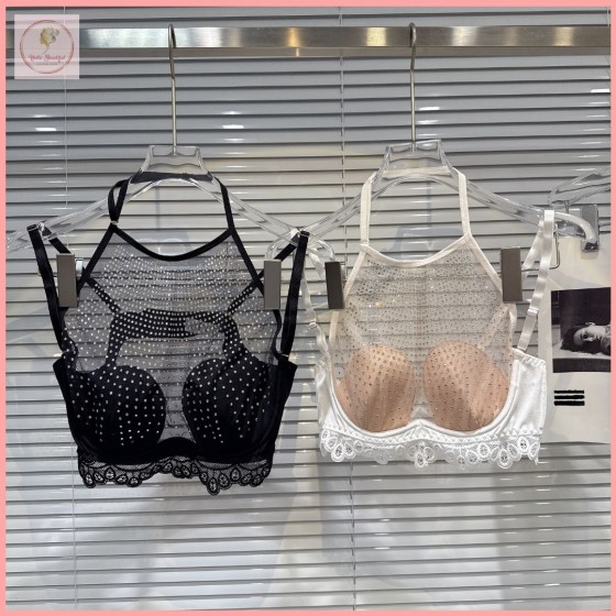 HB7049 Popular online style, 2025 Autumn New Sexy Elegant Rhinestone Hot Rhinestone Mesh Backless Bra Pad Halter Neck Tank Top