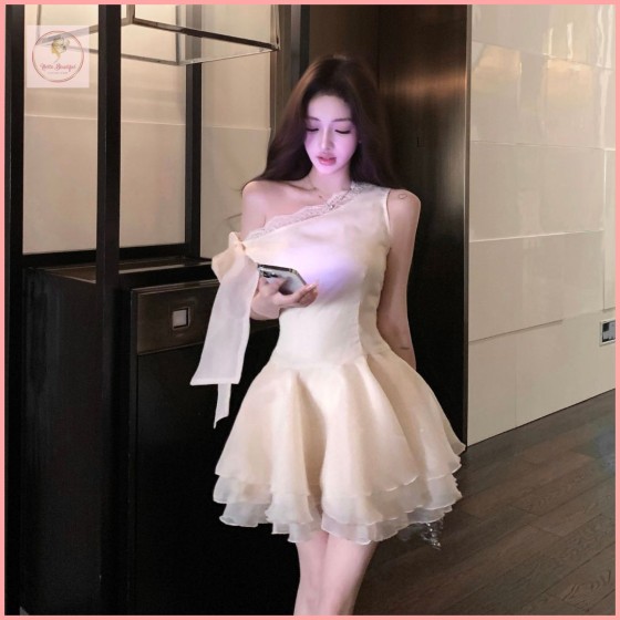 HB6502 Unique design, off-shoulder, fitted waist, slimming puffy dress, lace trim, fairy-like birthday party dress.