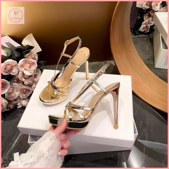 HBS134 Stunning open-toe gold high heels for women, 2026 summer new style, stiletto heel, single strap, waterproof platform, sexy sandals, 12cm.