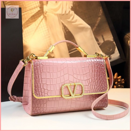 HBB07 2026 Spring/Summer New Arrival: High-Luxury Rhinestone V-Buck Small Square Handbag for Commuters, Crocodile Pattern Shoulder/Crossbody