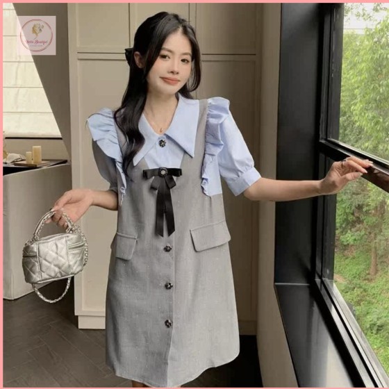 HBP07 Plus-size women's retro ruffled patchwork dress, new summer style, elegant and versatile, slimming short skirt