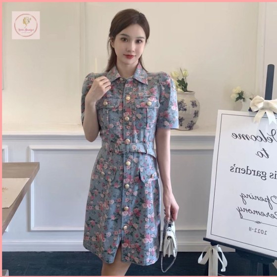 HBP14 2026 Summer New Fashion Short-Sleeve Denim Shirt Dress, Slim Fit, Waist-Defining Mid-Length Dress for Women