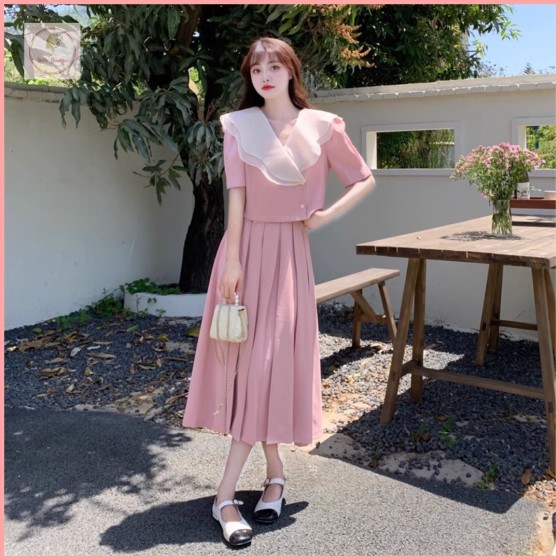 HBP05 Ruffled Elegant Midi Skirt Top (French Style)