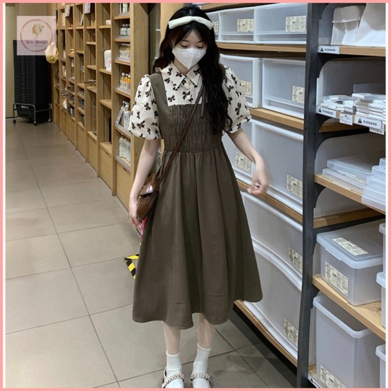 HBP32 Faux two-piece overall dress, summer style for girls, 2025 new high school/college style Japanese dress, tea dress, summer.