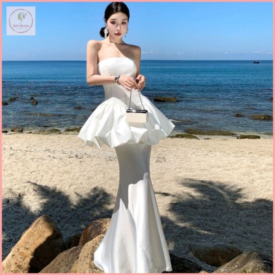 HB6271 Women's White flower bud dress tube top waist puffy skirt suit birthday dress dress