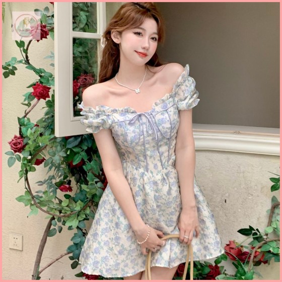 HBP21 French retro sweet floral print dress for women, new summer style, plus size, slimming, fashionable off-shoulder, delicate A-line skirt.