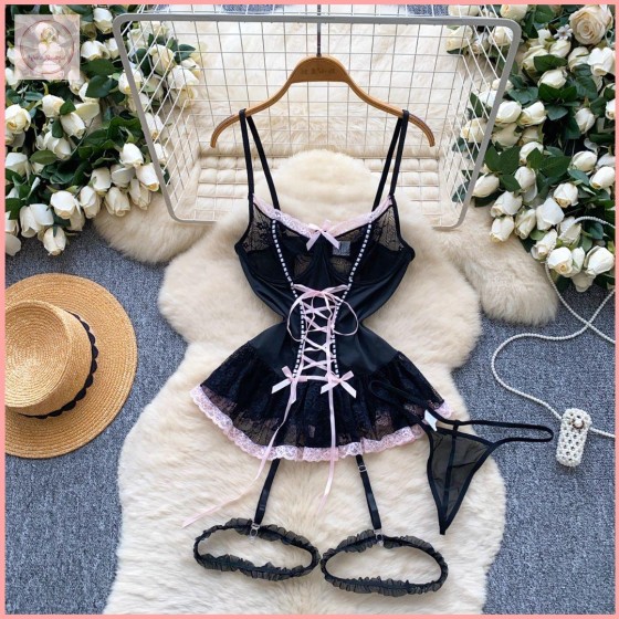 HB6961 Women's lace patchwork suspender dress for women, summer 2025 Two piece