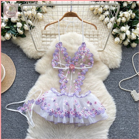 HB6944 Dopamine-infused suspender dress for women, new summer style, mesh embroidery, cutout, sexy and alluring, a stunningly beautiful short skirt.